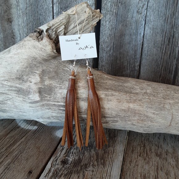 Handmade Leather Fringe Earrings - Picture 2 of 11